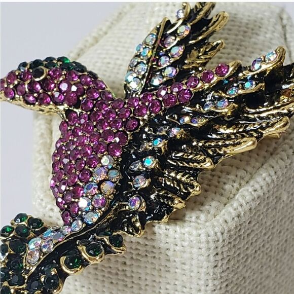 Fushia Pink HUMMINGBIRD Crystal Embellished Brooch Pin - Picture 2 of 6
